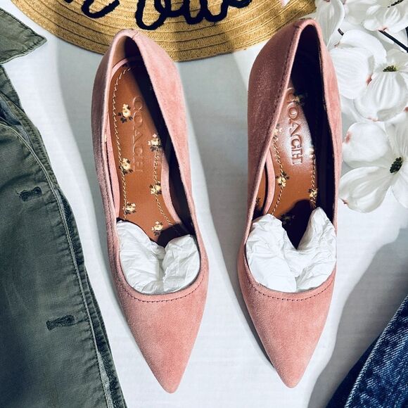 New without box Coach Pink Suede Leather Prairie Lined Heels - Picture 11 of 11